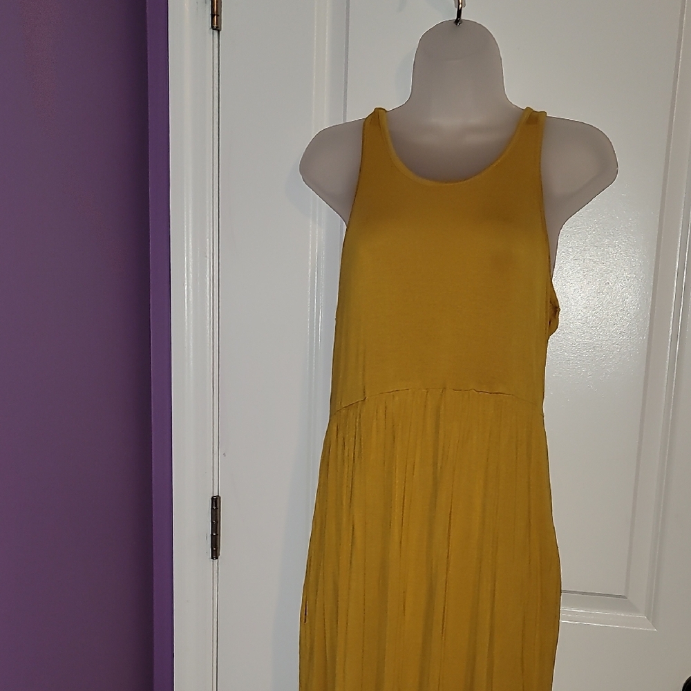 Elegant Mustard Yellow Maxi Dress Sz: XL - Picture 3 of 6
